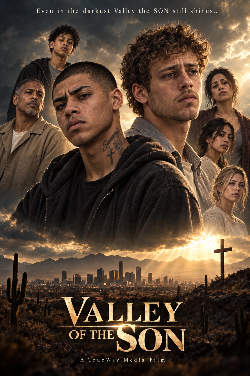 Valley of the SON official movie poster featuring Miguel, Ethan, and the film's central characters